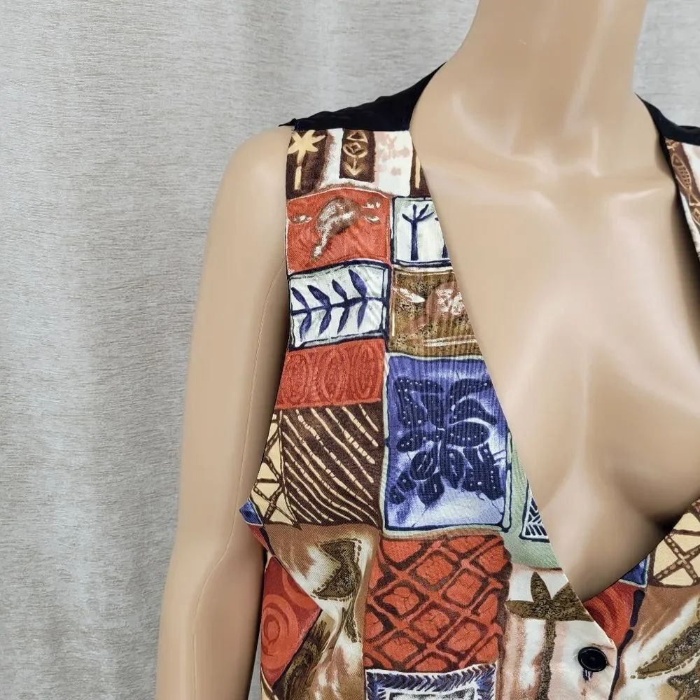 111 Main Vintage Tropical Patchwork Pattern Vest - Picture 3 of 10